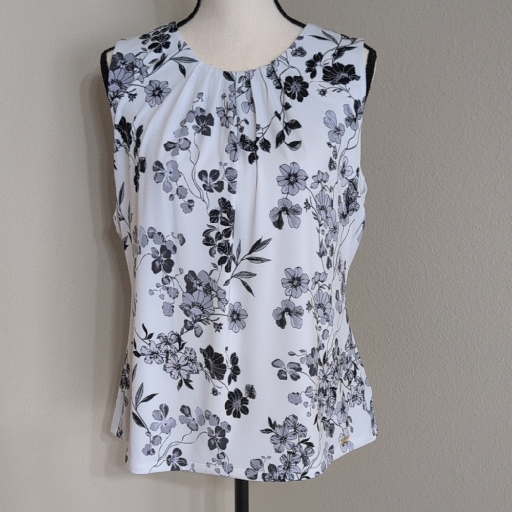 NWOT Calvin Klein White Fitted Floral Tank Top - Picture 6 of 7